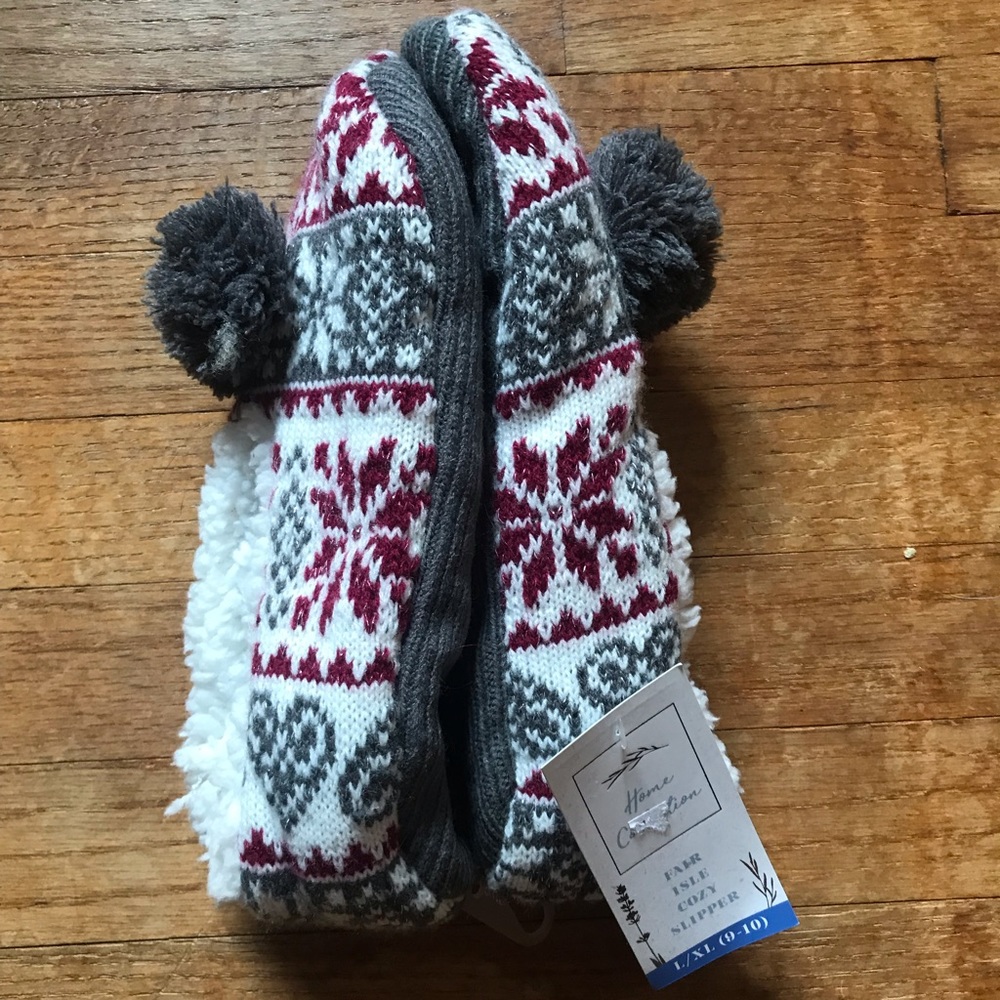 Fair Isle Cozy Knit Slippers with Sherpa Lining